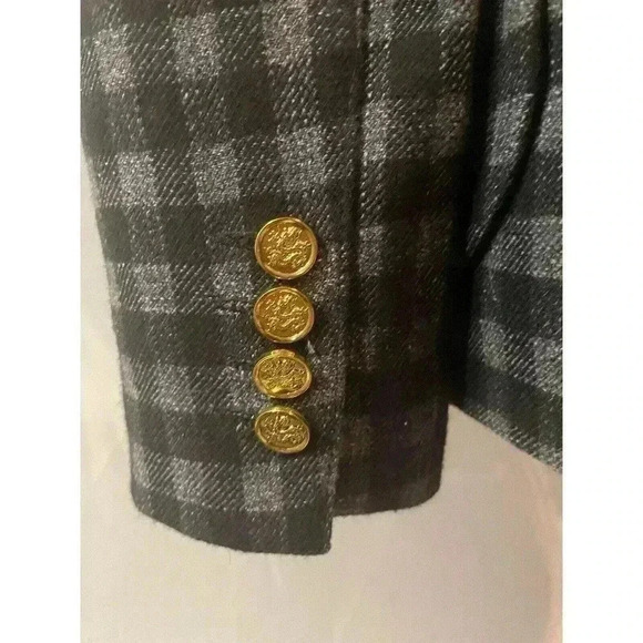 Smythe Duchess Blazer Wool Jacket Plaid Patch Pocket Gray Check 6 Portrait Neck - Picture 4 of 7